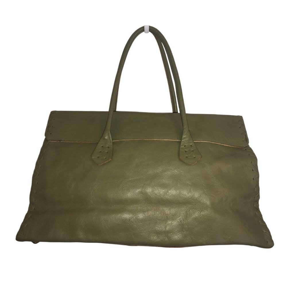 Vintage Jamie Young Co Olive Green Leather Bag Large Tote Work Laptop Boho - Picture 2 of 11